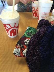 Knitting and Peach Milkshake, does it get any better??