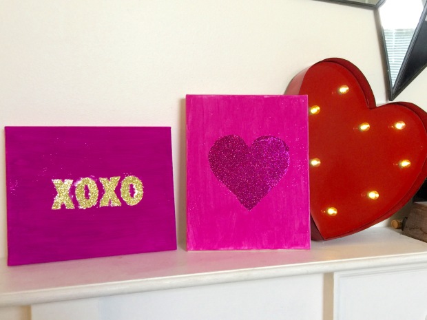 Valentine's Day canvases on display